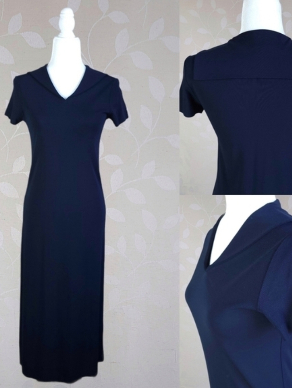 Vintage Y2K Nautical Sailor Collar Slim Stretch Knit Midi Maxi Dress DKNY Blue